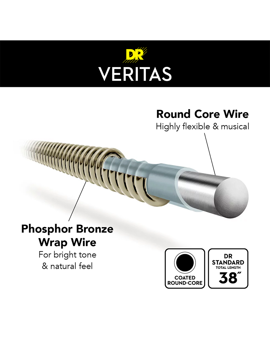DR VERITAS™ 10-48 Cuerdas Guitarra Acústica Extra Light Phosphor Bronze Extra: 2 Cuerdas