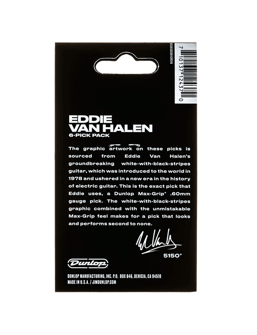 Dunlop Evh White Black Uñetas Max-Grip Calibre: .60 Mm | Color: Banco Y Negro Bolsa: 6 Unidades