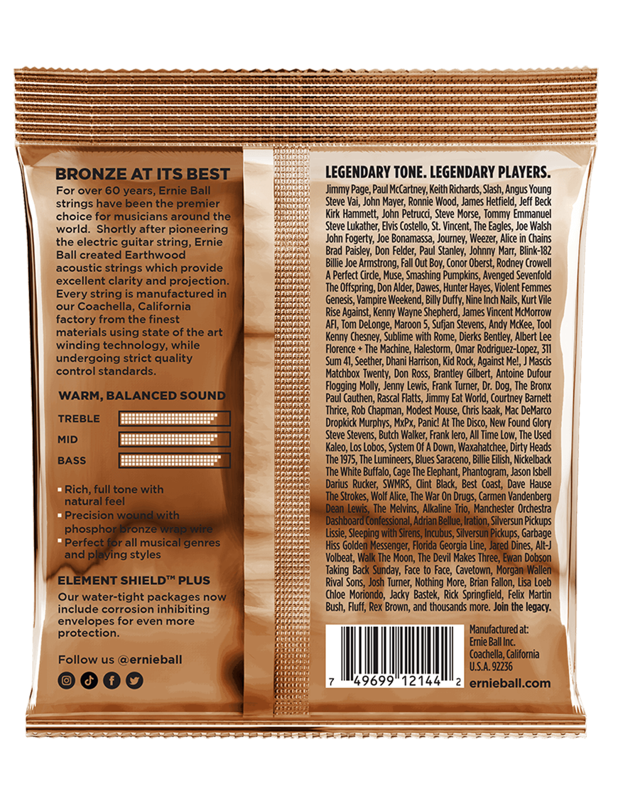 Ernie Ball® 2144 13-56 Earthwood Cuerdas Guitarra Acústica Medium Phosphor Bronze