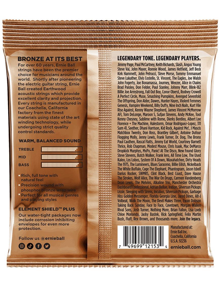 Ernie Ball® 2153 9-46 Earthwood Cuerdas Guitarra Acústica 12 Cuerdas Light Phosphor Bronze