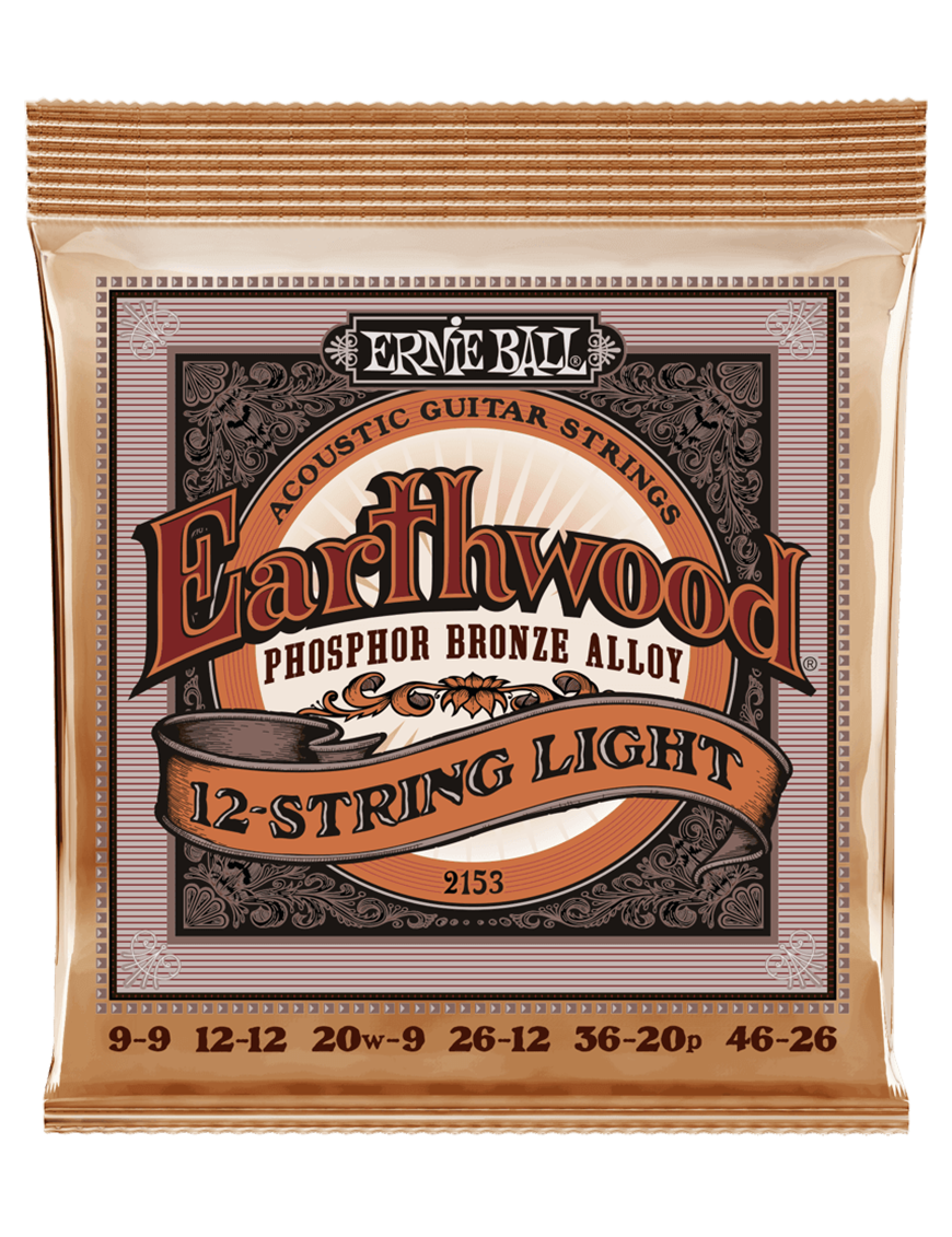 Ernie Ball® 2153 9-46 Earthwood Cuerdas Guitarra Acústica 12 Cuerdas Light Phosphor Bronze
