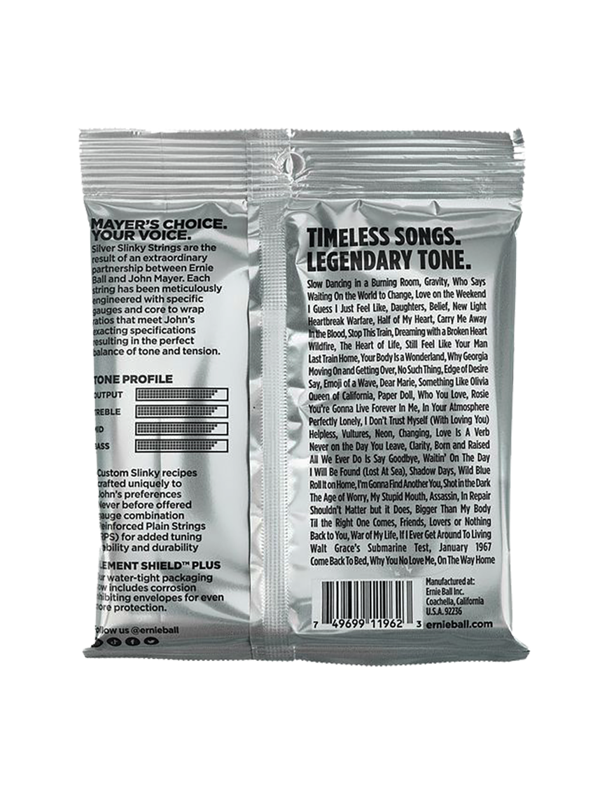 Ernie Ball® 2218 John Mayer 10.5-47 Cuerdas Guitarra Eléctrica Silver Slinky