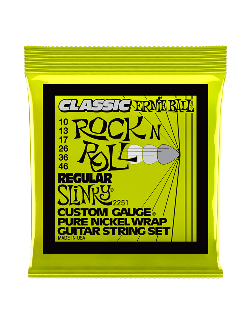 Ernie Ball® 2251 10-46 Cuerdas Guitarra Eléctrica Regular Slinky® CLASSIC ROCK N ROLL Pure NICKEL