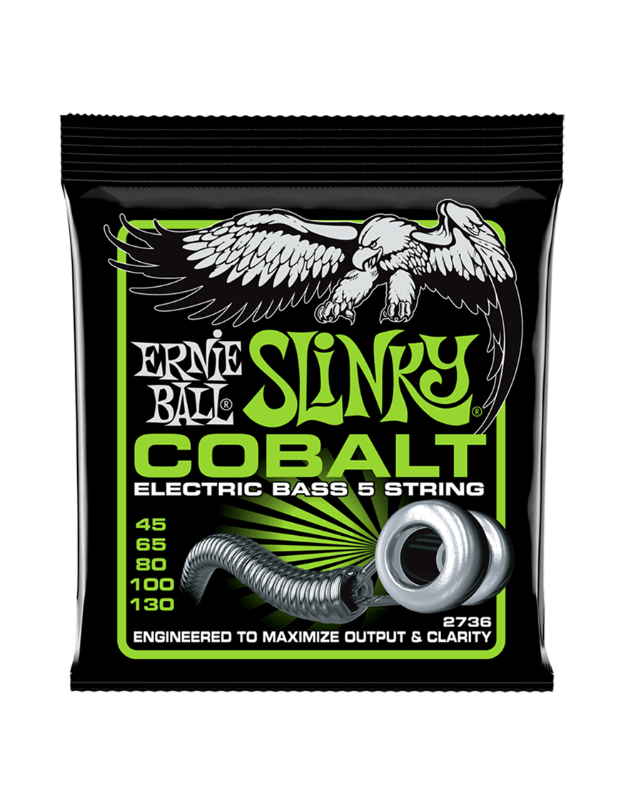 Ernie Ball® 2736 45-130 Cobalt Slinky® Cuerdas Bajo Eléctrico 5 Cuerdas Regular