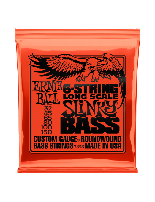 Ernie Ball® 2838 32-130 Long Scale Slinky® Cuerdas Bajo Eléctrico 6 Cuerdas Nickel
