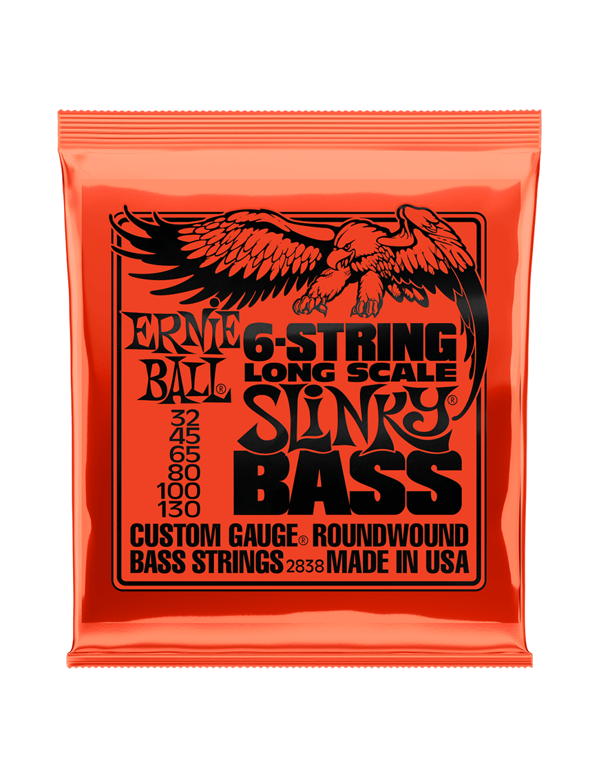 Ernie Ball® 2838 32-130 Long Scale Slinky® Cuerdas Bajo Eléctrico 6 Cuerdas Nickel