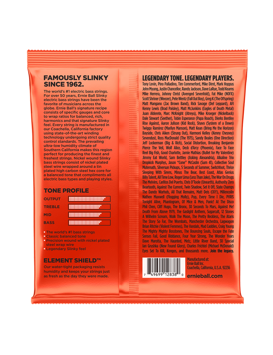 Ernie Ball® 2838 32-130 Long Scale Slinky® Cuerdas Bajo Eléctrico 6 Cuerdas Nickel