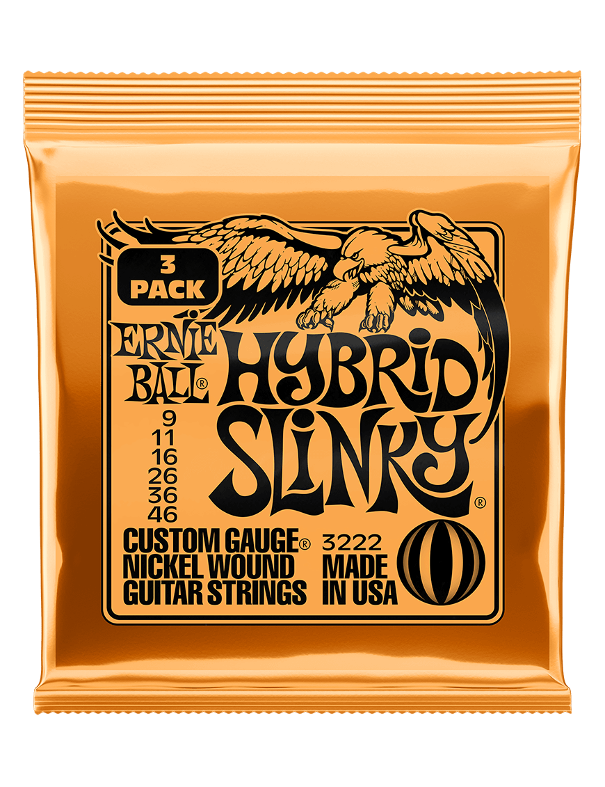 Ernie Ball® 3222 9-46 3Pack Hybrid Slinky® Cuerdas Guitarra Eléctrica Nickel