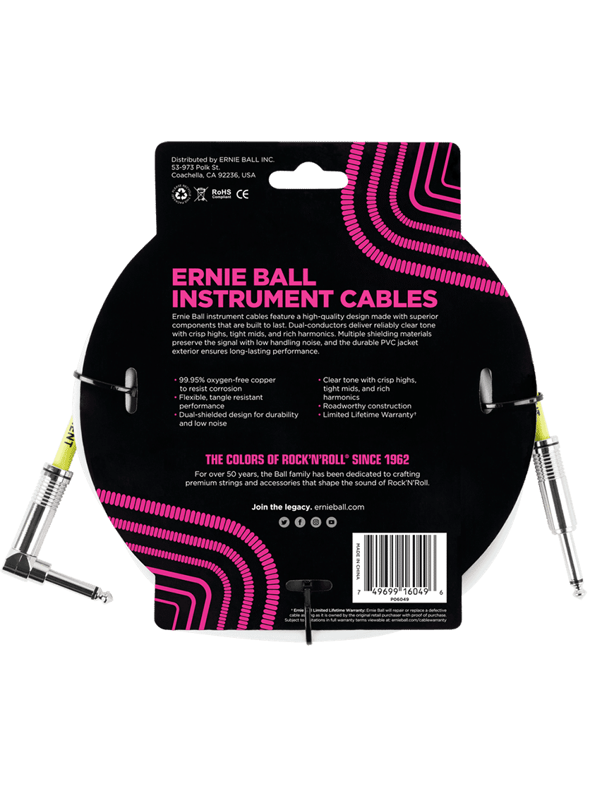 Ernie Ball® 6049 Cables Instrumentos Plug ¼" Recto A Plug ¼" L White | 3.05mt