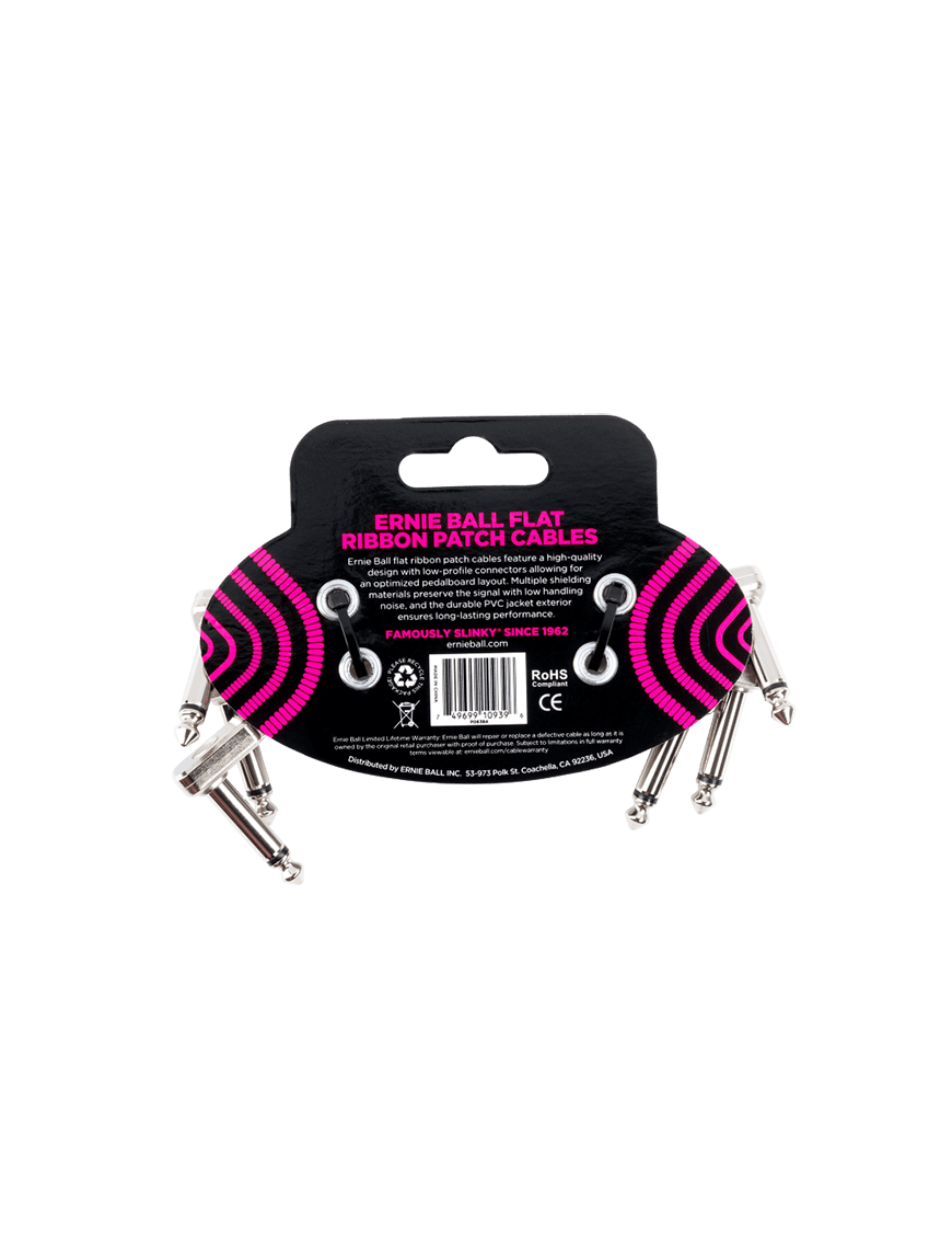 Ernie Ball® 6384 3-Pack Cables Pedales Flat Ribbon Plug ¼" L a Plug ¼" L White | 7.6Cm