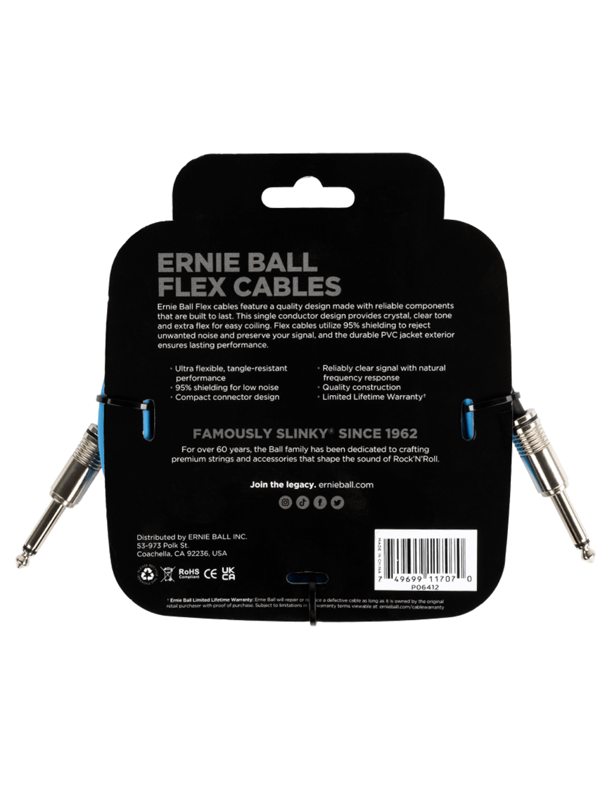 Ernie Ball® 6412 Blue Flex Cables Instrumentos Plug ¼" Recto a Plug ¼" Recto | 3.05Mt