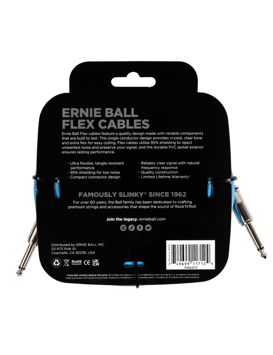 Ernie Ball® 6417 Blue Flex Cables Instrumentos Plug ¼" Recto a Plug ¼" Recto| 6.10Mt