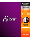 Elixir 11027 Cuerdas Guitarra Acústica Folk 6 Cuerdas Recubiertas 11-52 Custom Light Bronce 80/20 Nanoweb