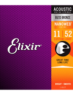 Elixir 11027 Cuerdas Guitarra Acústica Folk 6 Cuerdas Recubiertas 11-52 Custom Light Bronce 80/20 Nanoweb