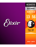 Elixir 11102 Cuerdas Guitarra Acústica Folk 6 Cuerdas Recubiertas 13-56 Medium Bronce 80/20 Nanoweb