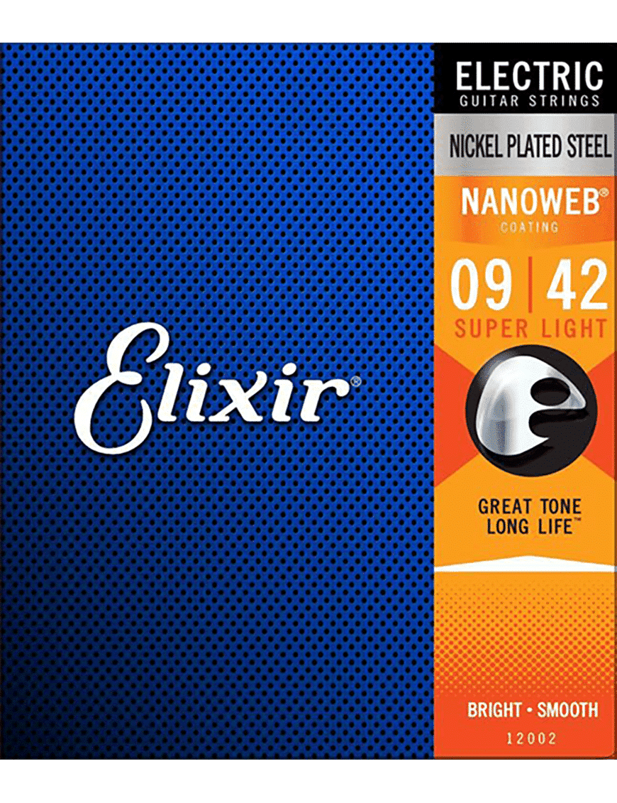 Elixir 12002 Cuerdas Guitarra Eléctrica 6 Cuerdas Recubiertas 9-42 Super Light Nickel Plated Steel Nanoweb