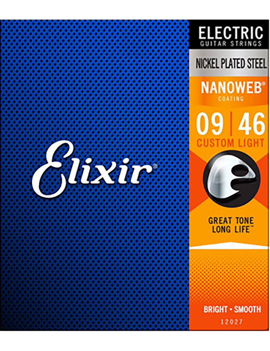 Elixir® 12027 9-46 NANOWEB® Cuerdas Guitarra Eléctrica Recubiertas Custom Light Nickel Plated Steel