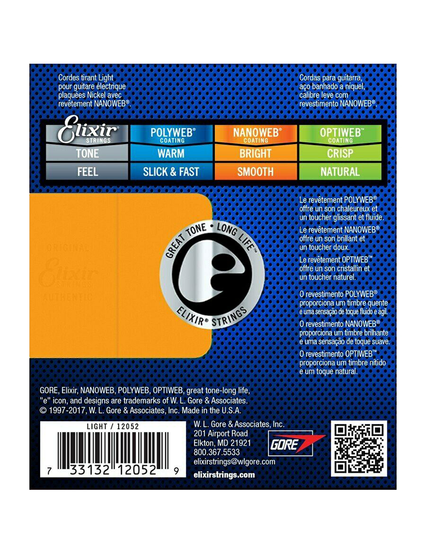 Elixir® 12052 10-46 NANOWEB® Cuerdas Guitarra Eléctrica Recubierta Light Nickel Plated Steel