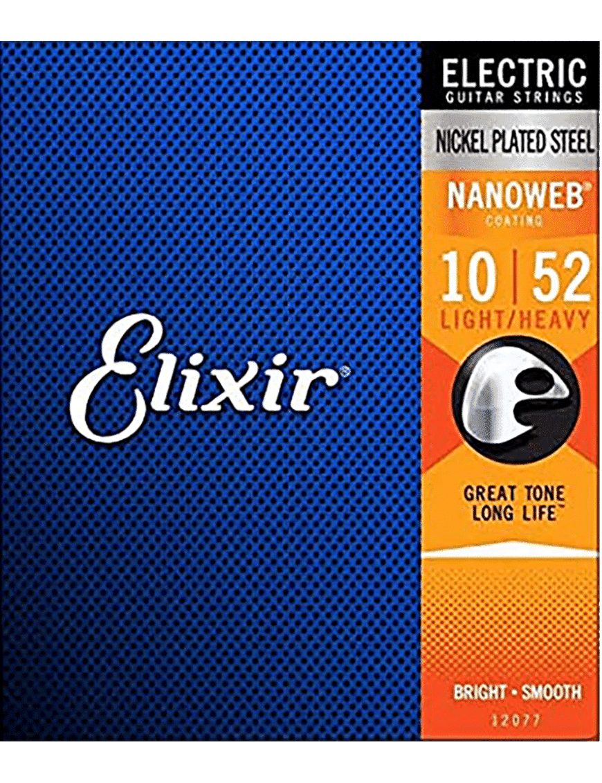 Elixir 12077 Cuerdas Guitarra Eléctrica 6 Cuerdas Recubierta 10-52 Light Heavy Nickel Plated Steel Nanoweb