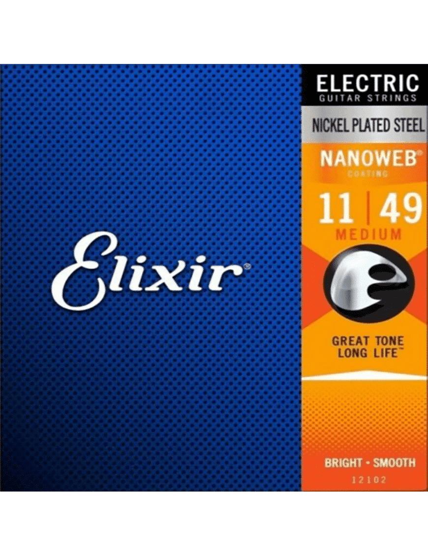 Elixir 12102 Cuerdas Guitarra Eléctrica 6 Cuerdas Recubiertas 11-49 Medium Nickel Plated Steel Nanoweb