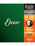Elixir 14077 Cuerdas Bajo Eléctrico 4 Cuerdas 45-105 Light Medium Nickel Plated Steel Nanoweb