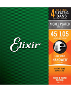 Elixir 14077 Cuerdas Bajo Eléctrico 4 Cuerdas 45-105 Light Medium Nickel Plated Steel Nanoweb