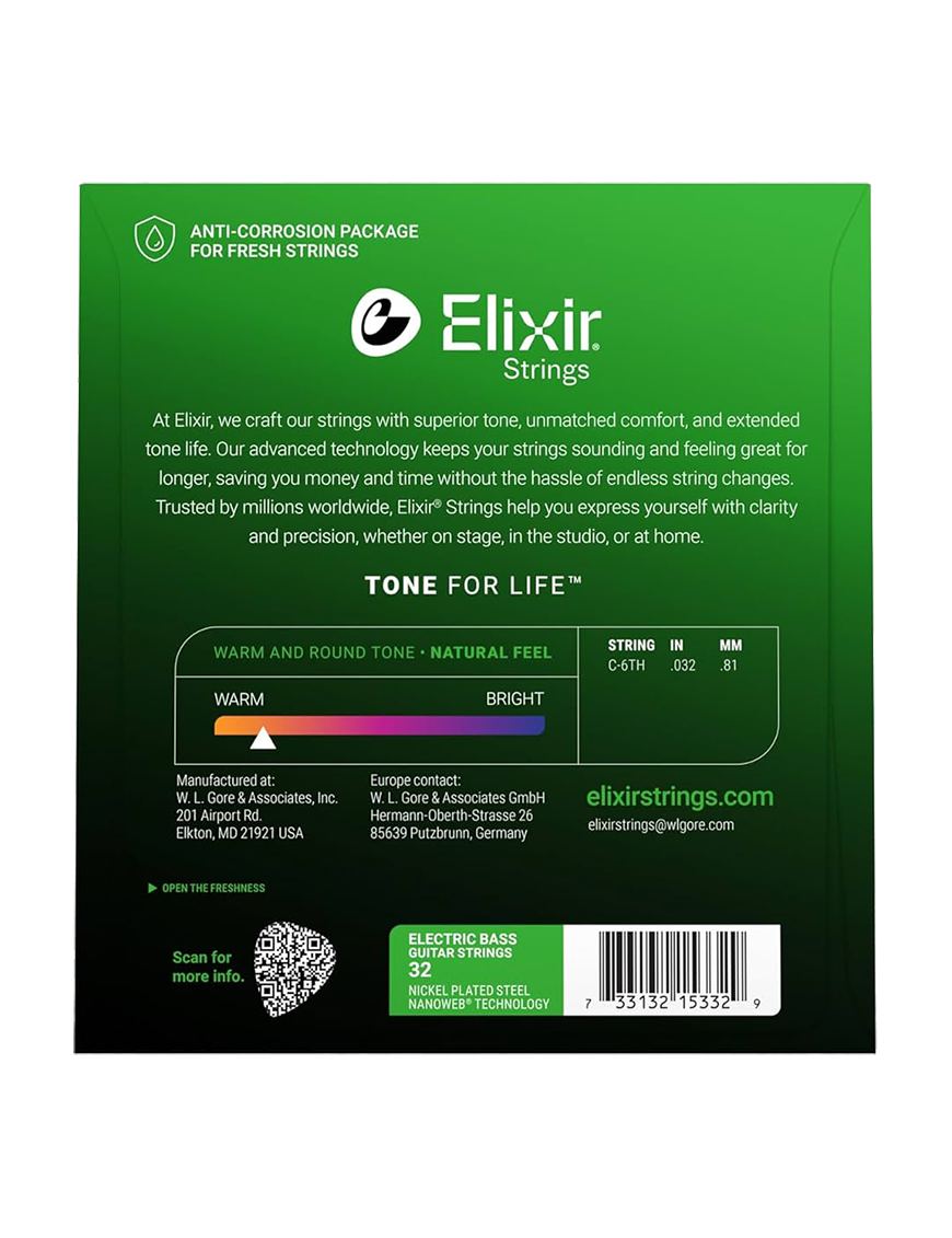 Elixir® 15332 Do (C) 32 NANOWEB® Cuerdas Bajo Eléctrico Recubierta Suelta Medium