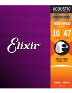 Elixir 16002 Cuerdas Guitarra Acústica Folk 6 Cuerdas Recubiertas 10-47 Extra Light Phosphor Bronze Nanoweb