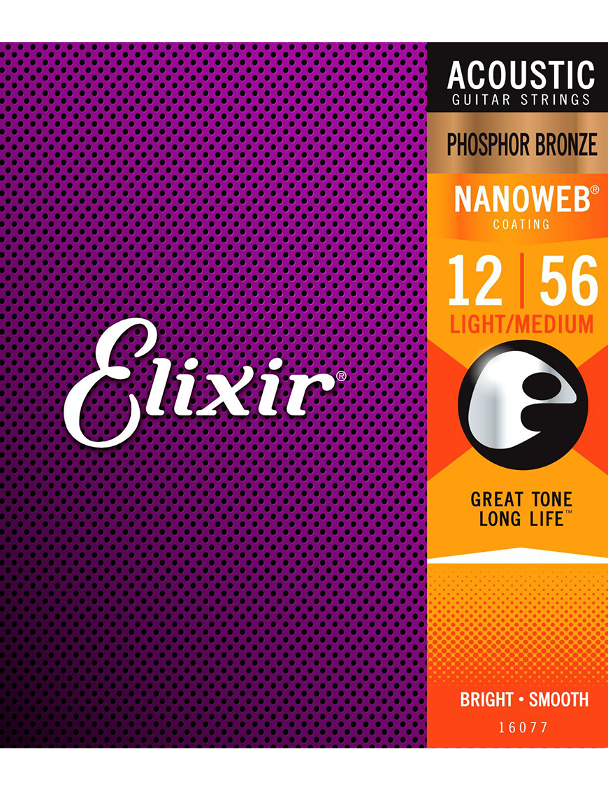 Elixir® 16077 12-56 NANOWEB® Cuerdas Guitarra Acústica Recubiertas Med Light Phosphor Bronze