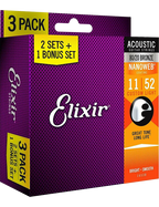 Elixir® 16538 11-52 NANOWEB® 3Pack Cuerdas Guitarra Acústica Recubiertas Custom Light 80/20 Bronze