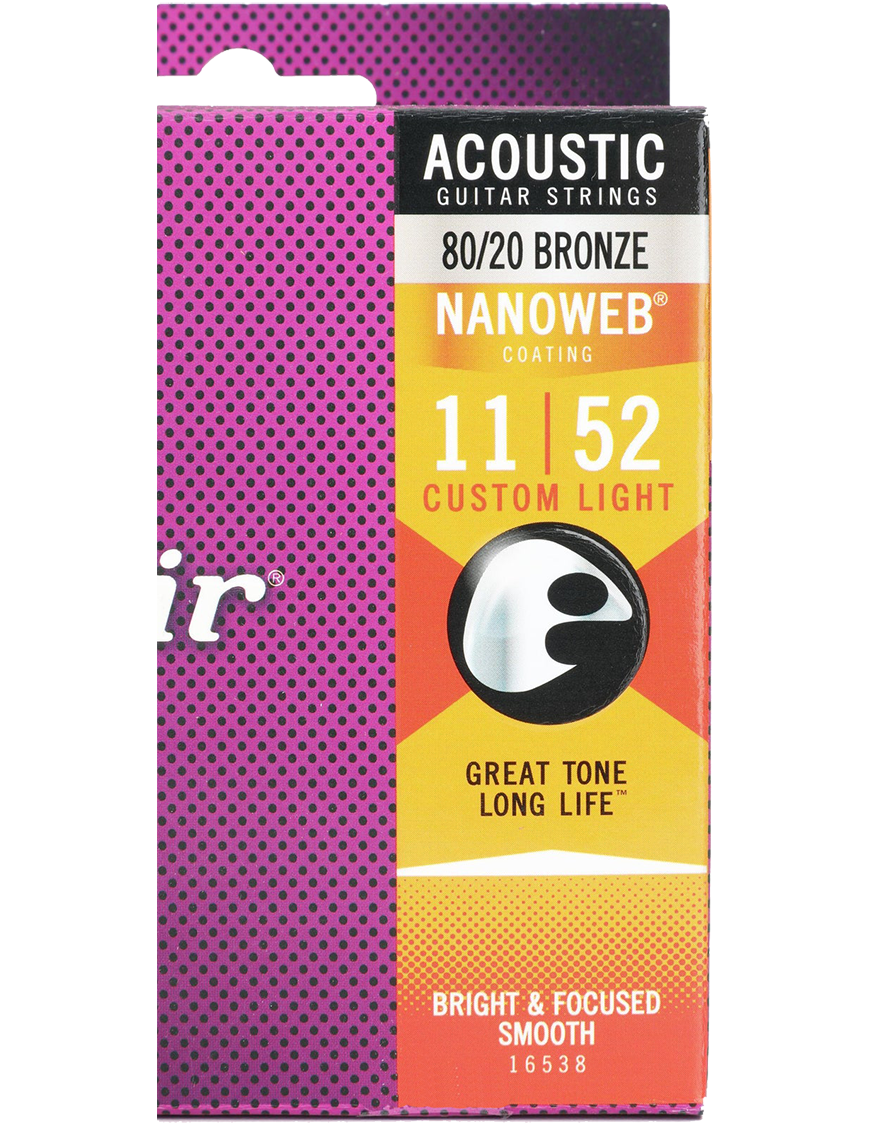 Elixir® 16538 11-52 NANOWEB® 3Pack Cuerdas Guitarra Acústica Recubiertas Custom Light 80/20 Bronze