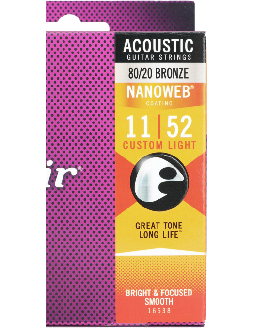Elixir® 16538 11-52 NANOWEB® 3Pack Cuerdas Guitarra Acústica Recubiertas Custom Light 80/20 Bronze