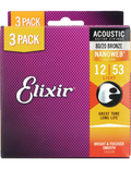 Elixir® 16539 12-53 NANOWEB® 3Pack Cuerdas Guitarra Acústica Recubiertas Light Bronze 80/20