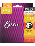 Elixir® 16539 12-53 NANOWEB® 3Pack Cuerdas Guitarra Acústica Recubiertas Light Bronze 80/20