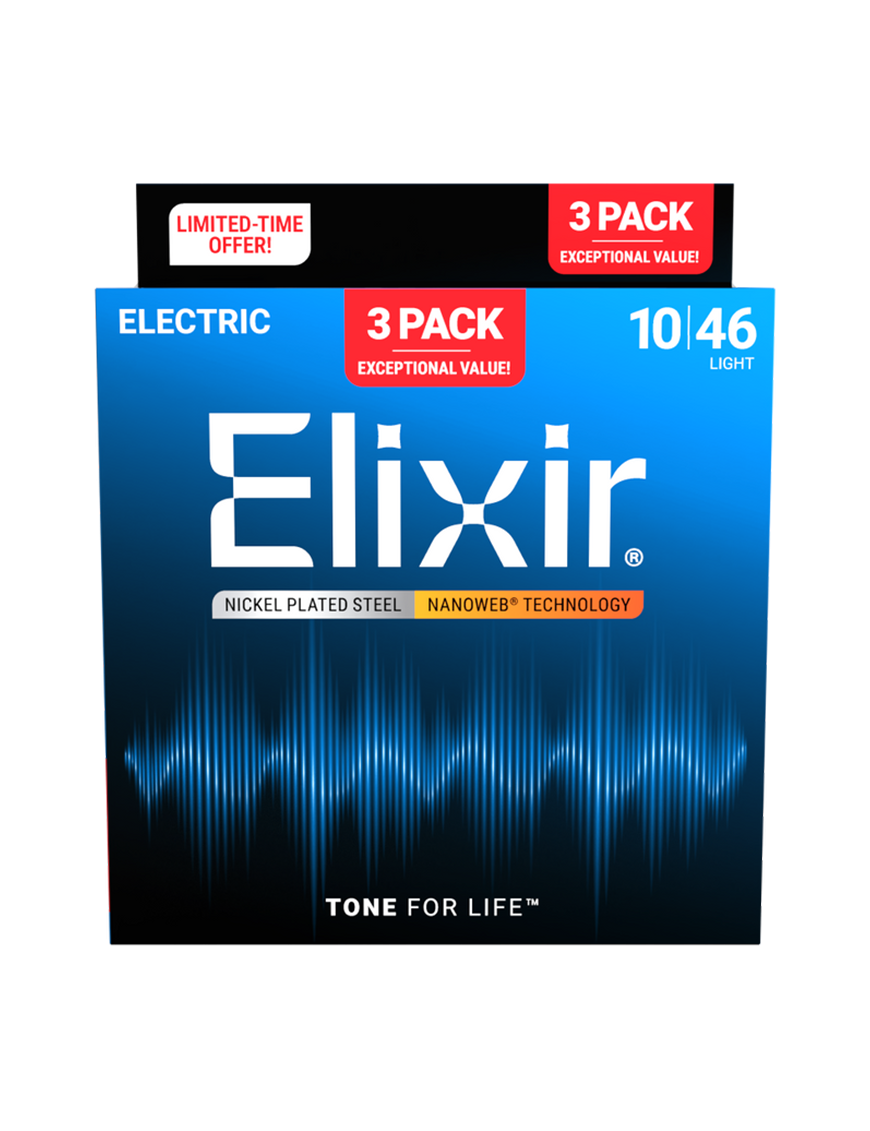 Elixir® 16567 10-46 NANOWEB® 3Pack Cuerdas Guitarra Eléctrica Recubierta Light