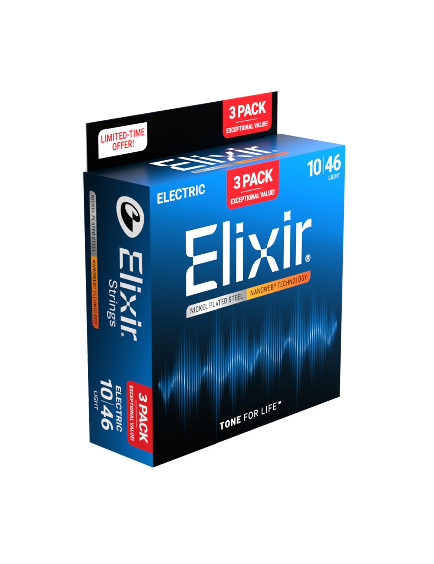 Elixir® 16567 10-46 NANOWEB® 3Pack Cuerdas Guitarra Eléctrica Recubierta Light