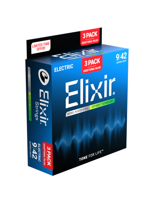 Elixir® 16571 9-42 OPTIWEB® 3Pack Cuerdas Guitarra Eléctrica Recubiertas Super Light Nickel Plated Steel