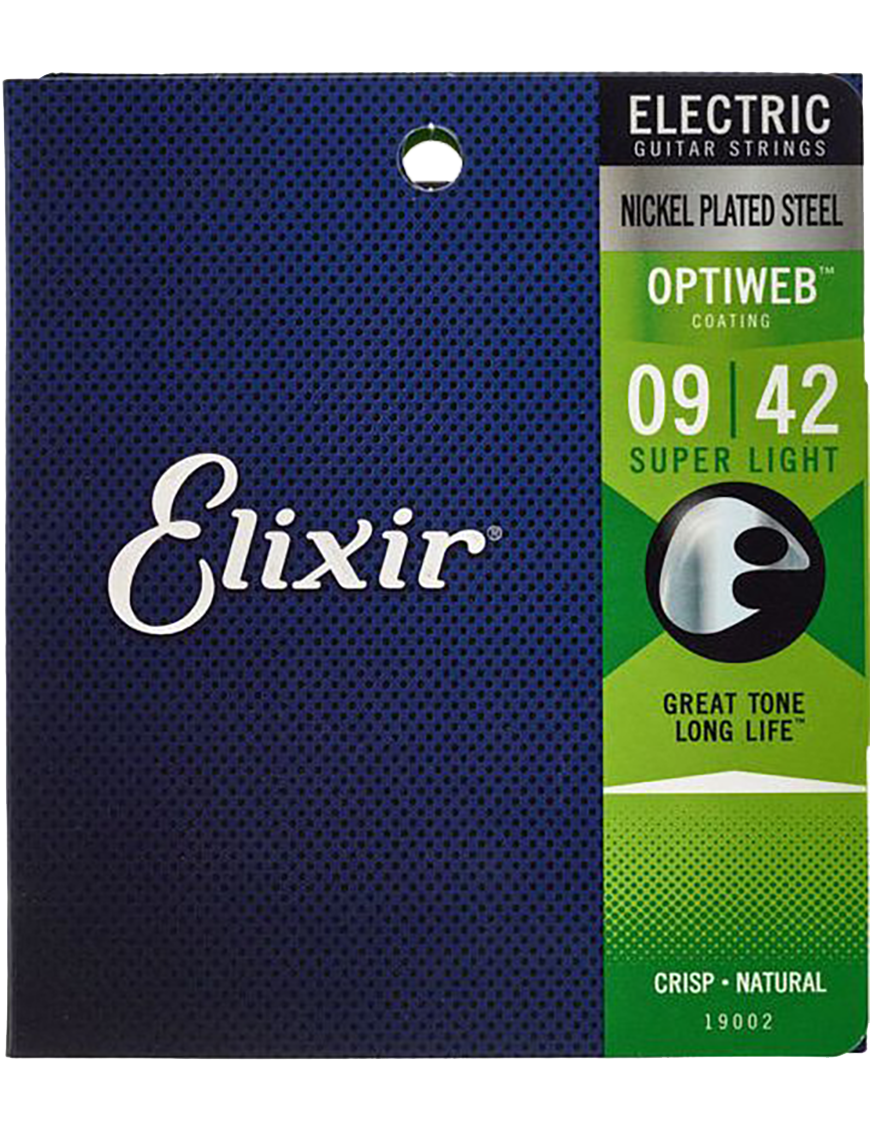 Elixir® 19002 9-42 OPTIWEB® Cuerdas Guitarra Eléctrica Recubiertas Super Light Nickel Plated Steel