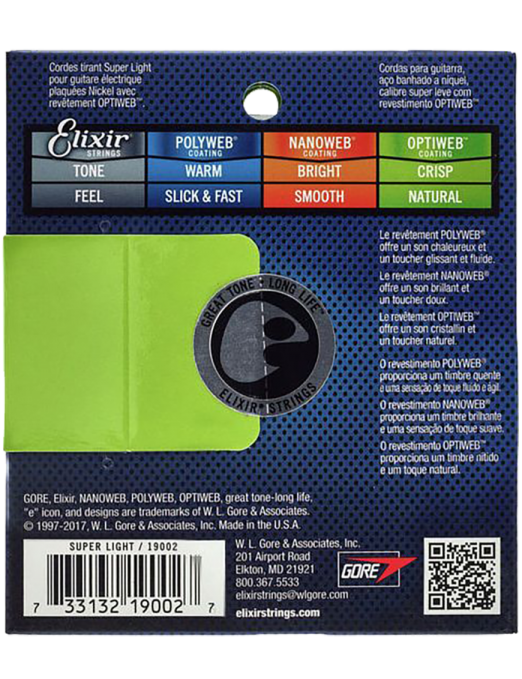 Elixir® 19002 9-42 OPTIWEB® Cuerdas Guitarra Eléctrica Recubiertas Super Light Nickel Plated Steel