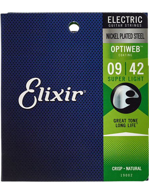 Elixir® 19002 9-42 OPTIWEB® Cuerdas Guitarra Eléctrica Recubiertas Super Light Nickel Plated Steel