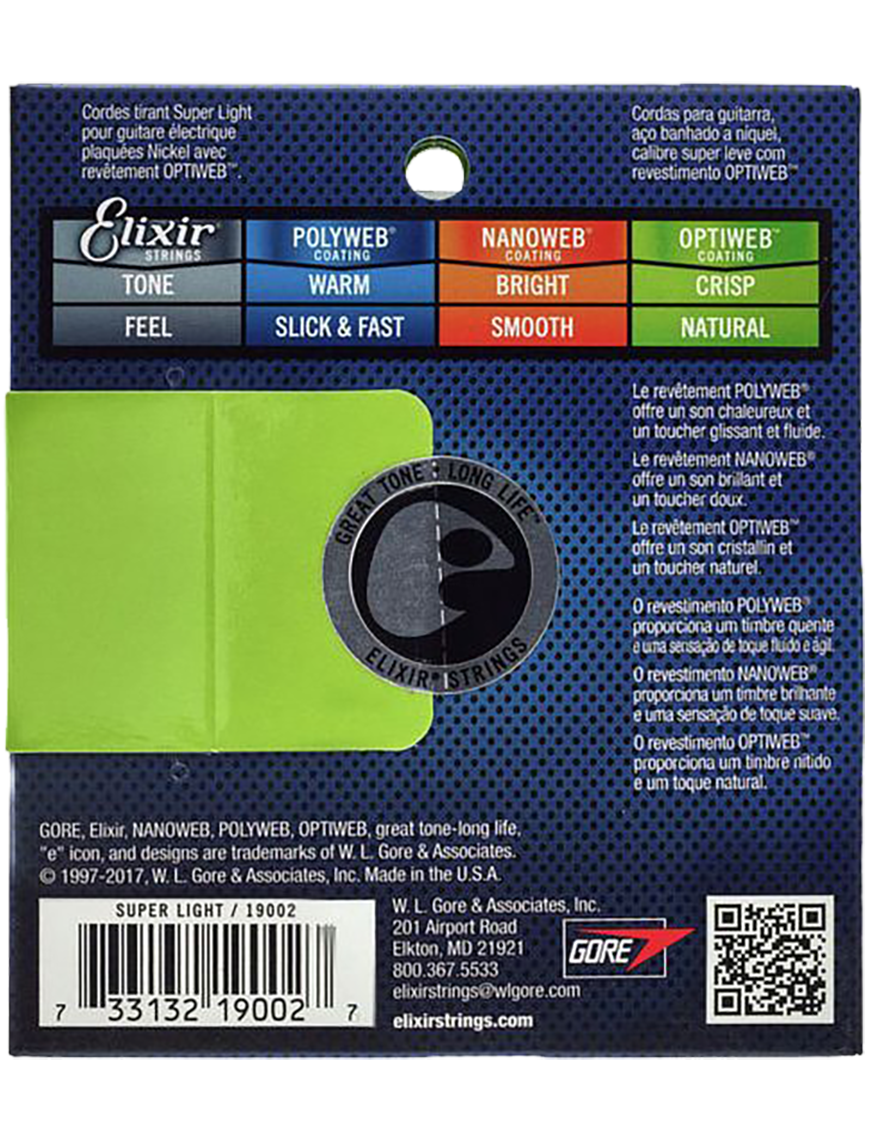 Elixir® 19002 9-42 OPTIWEB® Cuerdas Guitarra Eléctrica Recubiertas Super Light Nickel Plated Steel