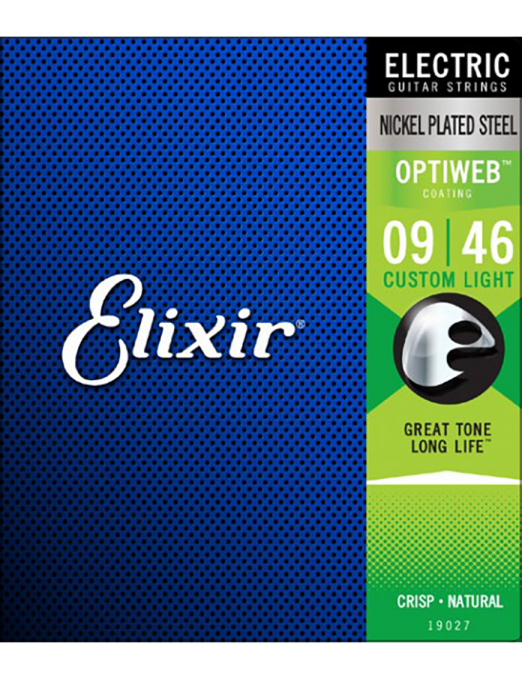 Elixir® 19027 9-46 OPTIWEB® Cuerdas Guitarra Eléctrica Recubiertas Custom Light Nickel Plated Steel