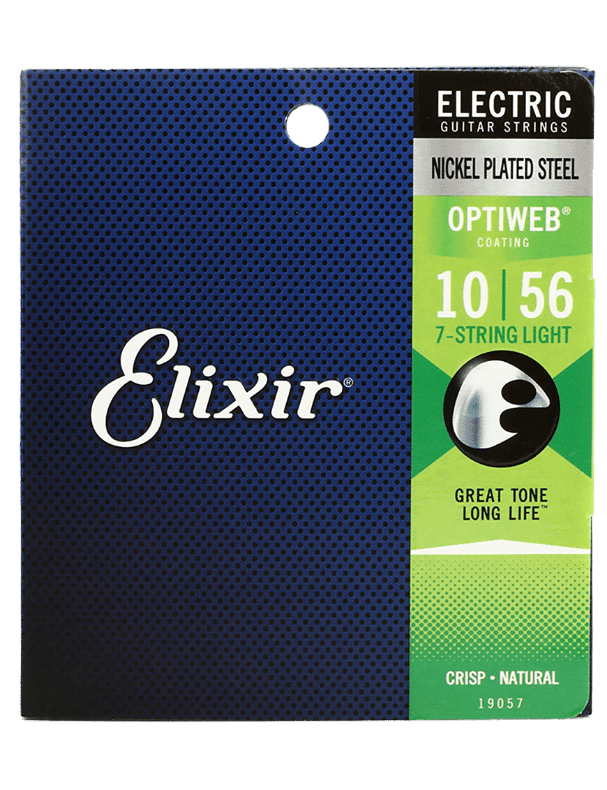 Elixir 19057 Cuerdas Guitarra Eléctrica 7 Cuerdas Recubiertas 10-56 Light Nickel Plated Steel Optiweb