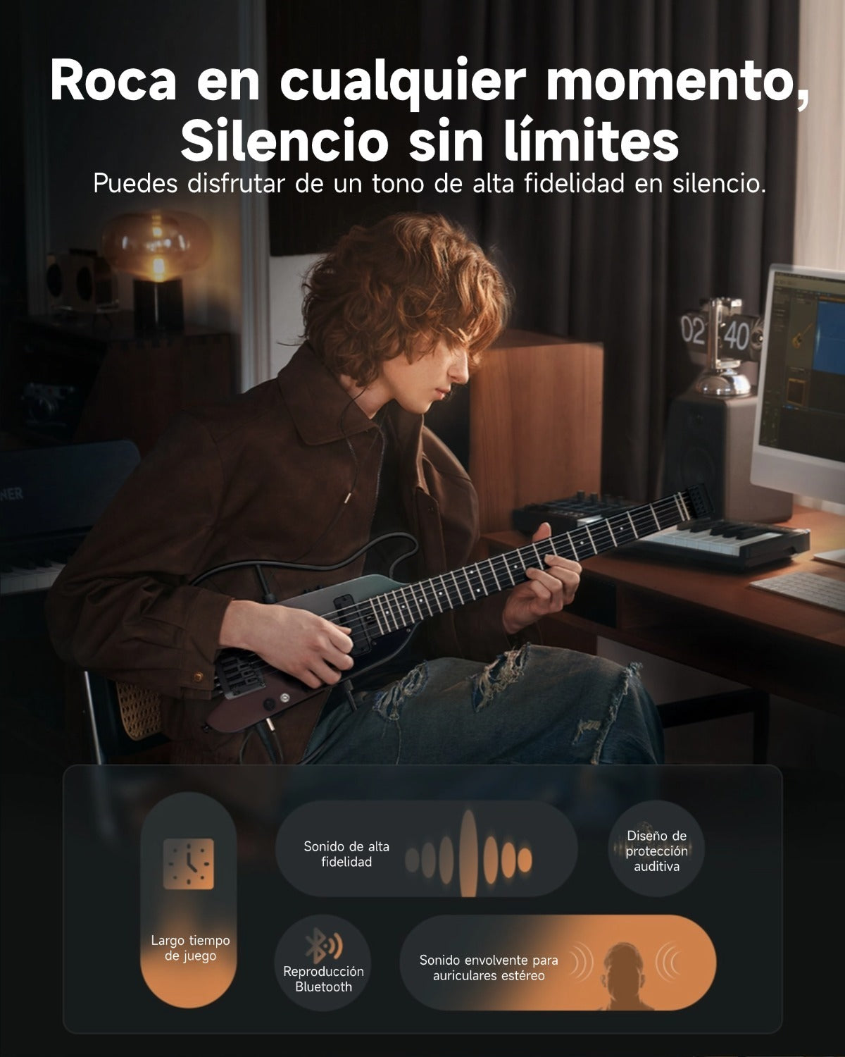 Donner HUSH X PRO Guitarra eléctrica de viaje Midnight Glow