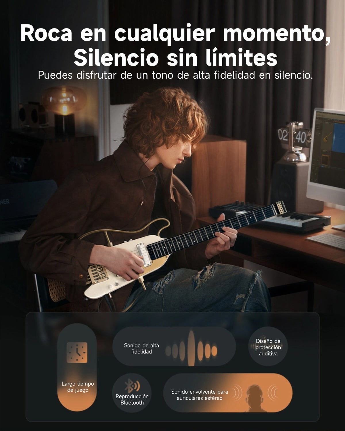 Donner HUSH X PRO Guitarra eléctrica de viaje White-Luxe