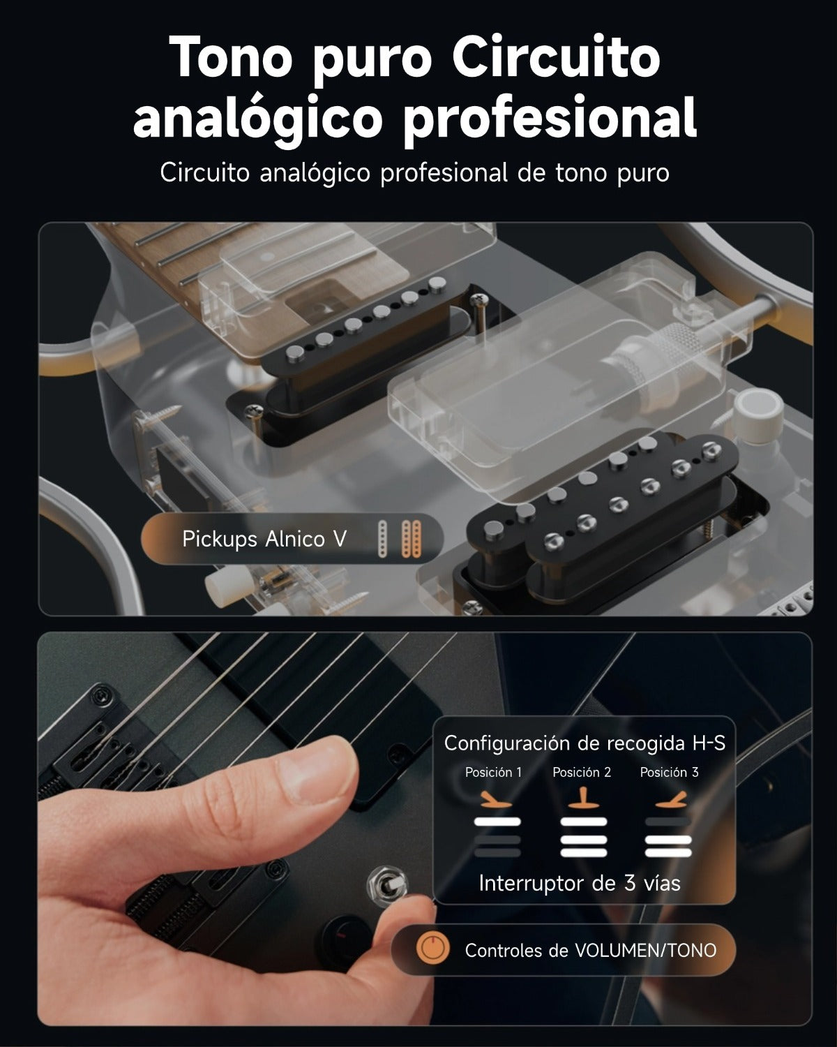 Donner HUSH X PRO Guitarra eléctrica de viaje Midnight Glow