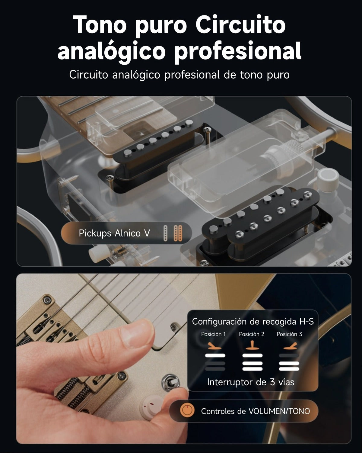 Donner HUSH X PRO Guitarra eléctrica de viaje White-Luxe