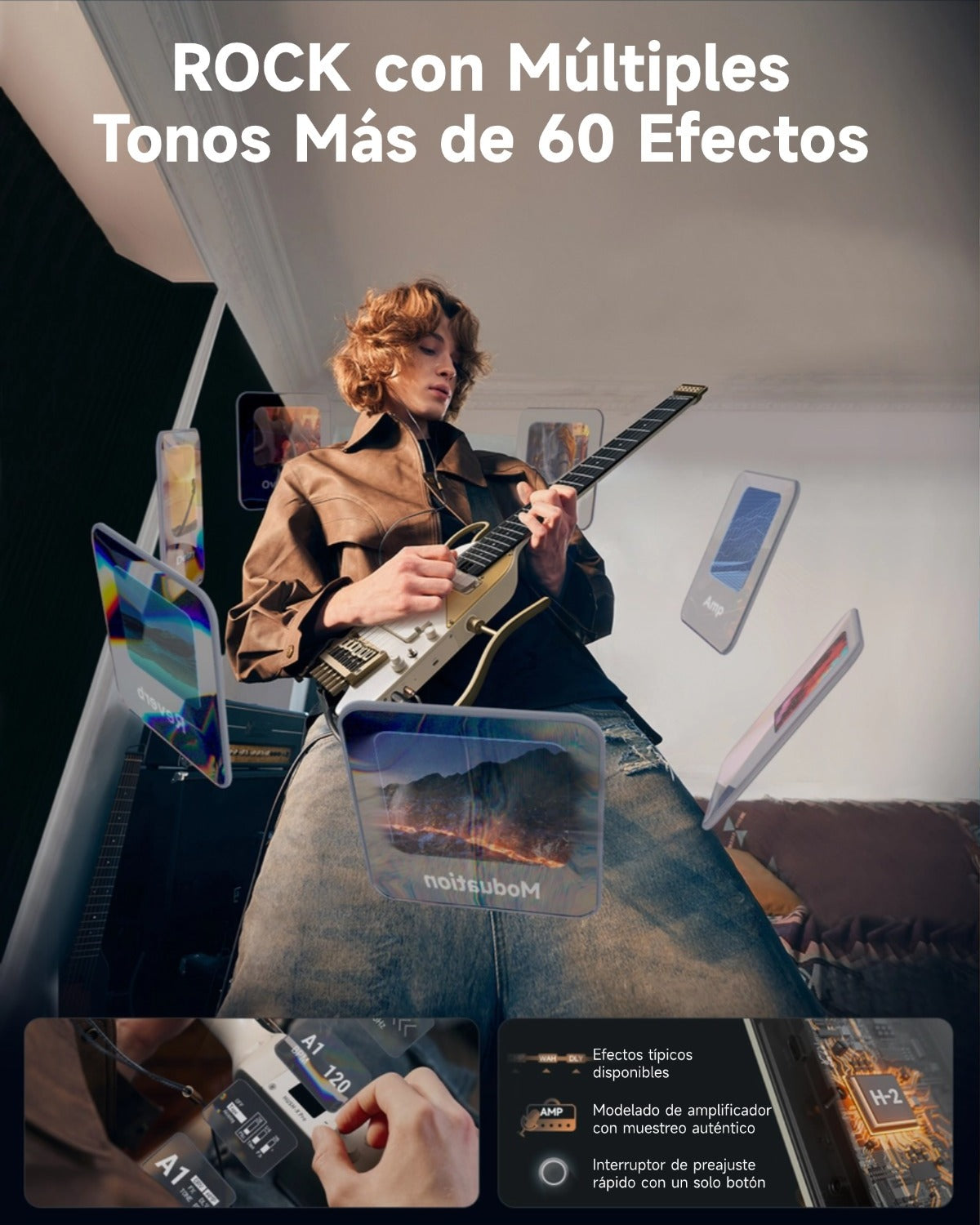 Donner HUSH X PRO Guitarra eléctrica de viaje White-Luxe