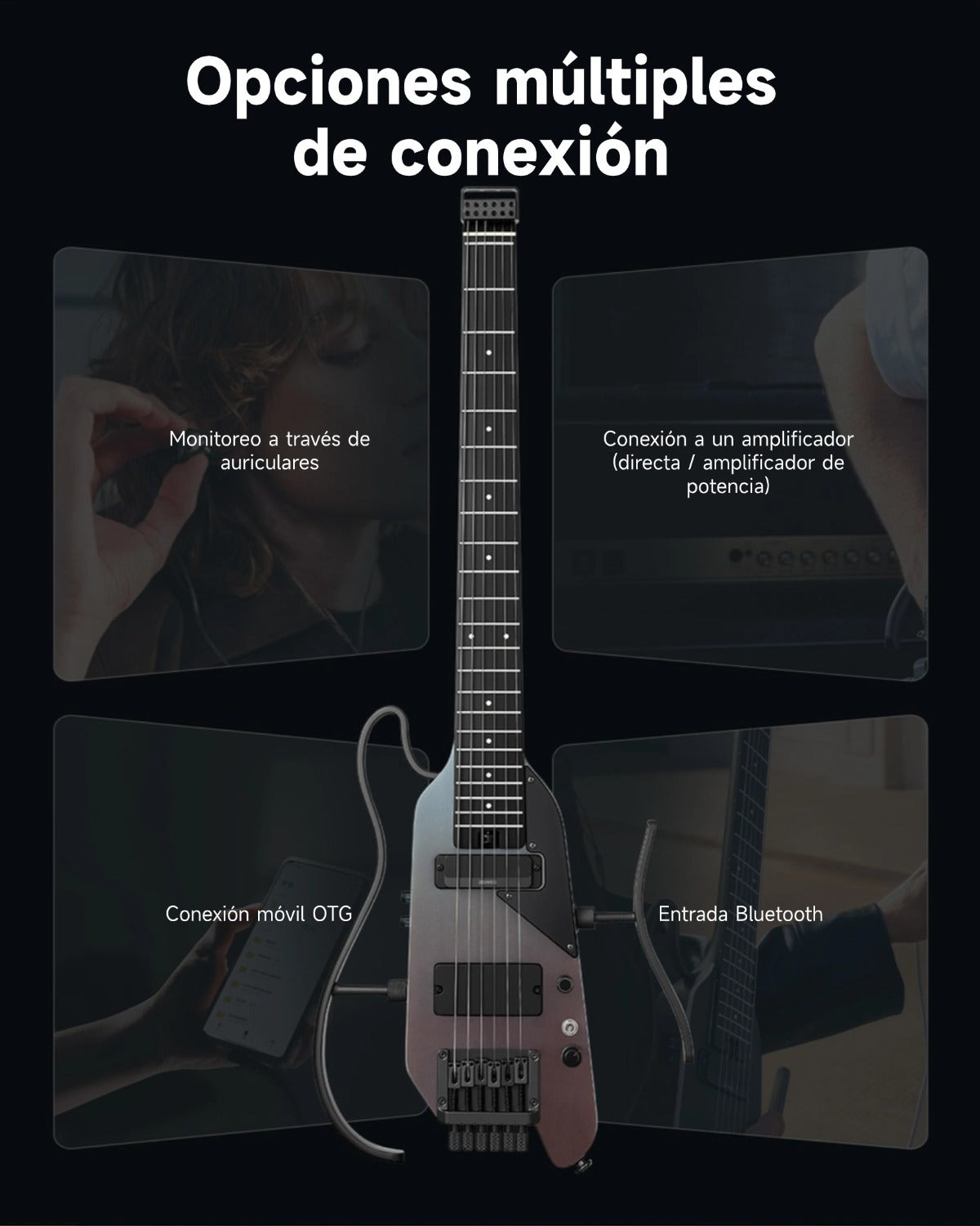 Donner HUSH X PRO Guitarra eléctrica de viaje Midnight Glow