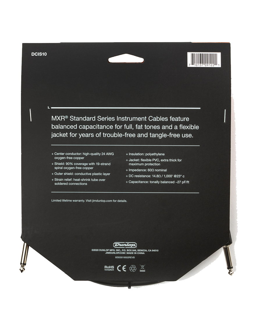 MXR® DCIS10 Cable Instrumentos 1Plug ¼" Recto a 1Plug ¼" Recto 3.10mt | Black